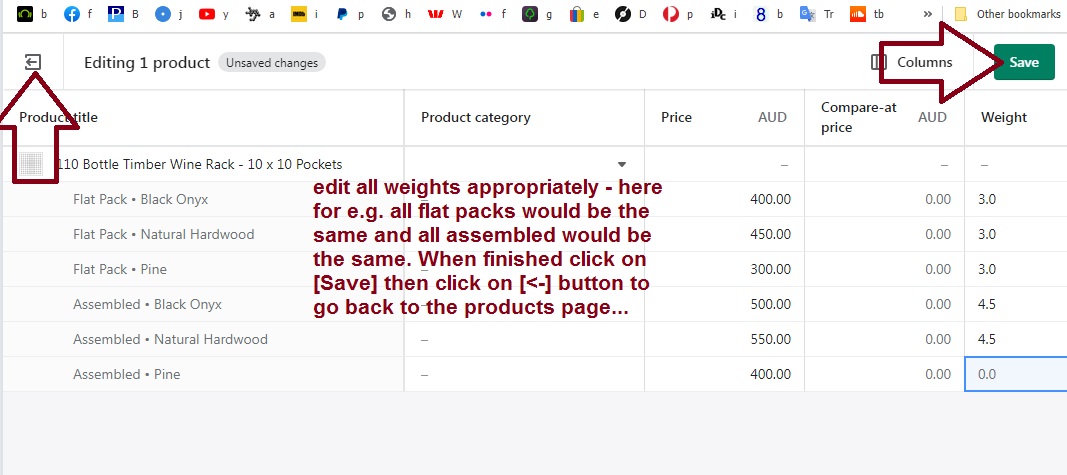 Shopify – adding weights to products with and without variants the quick way