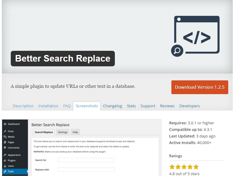Site relocation & Better Search Replace plugin