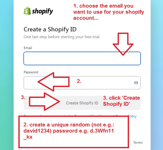 Shopify Register for Free Trial tutorial